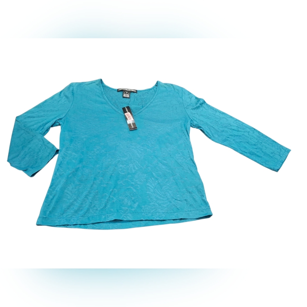 Company Ellen Tracy Teal 3/4 Sleeve Blouse Sheer Paisley Size M